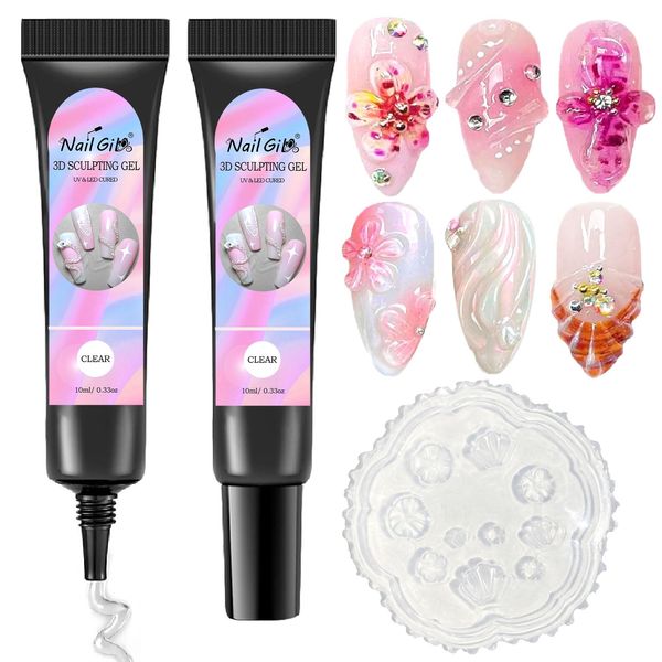 NAILGIL 3D Gel - 20g Sculpting Gel Gel Nail Glue for Nail Art Design with Silicone Model, No Wipe Modeling Gel for Painting Drawing Carving Nails Gel Nail Tube Manicure Decoration