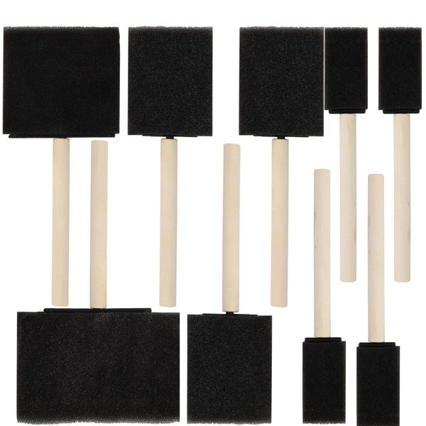 Vanitek 10 Piece Flat Flexible Poly Foam Bevel-Tipped Brush Set with Wooden Handles - Ideal for Applying Paint, Oil-Based Paints, Stain, Varnish, Enamel, Latex Paint, Smooth Surfaces, & Arts & Crafts