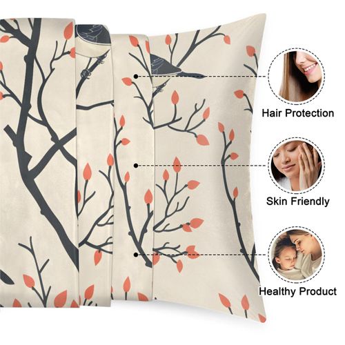 YLYNIU Satin Pillowcase for Hair and Skin 20x26 inch, Birds Decorative Throw Pillow Cover for Women Men, Room Throw Pillow Cases, Soft Smooth Pillowcases with Envelope Enclosure