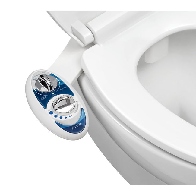 LUXE Bidet NEO 185 - Self-Cleaning, Dual Nozzle, Non-Electric Bidet Attachment for Toilet Seat, Adjustable Water Pressure, Rear and Feminine Wash (Blue)