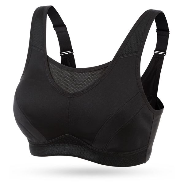 Wingslove Women's Full Coverage High Impact Wirefree Workout Non Padded Sports Bra Bounce Control (Black,36DD)