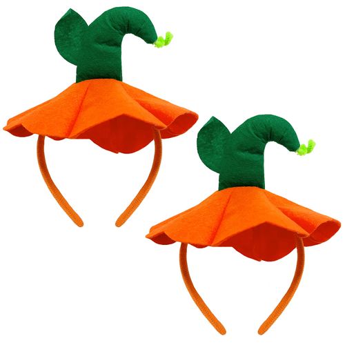 2 Pcs Halloween Pumpkin Headband Green Leaf Hat Pumpkin Hair Hoops Orange Pumpkin Headpiece Hairband Hair Bands Women Christmas Party Decoration Cosplay Costume Handmade Dress Up Hair Accessories