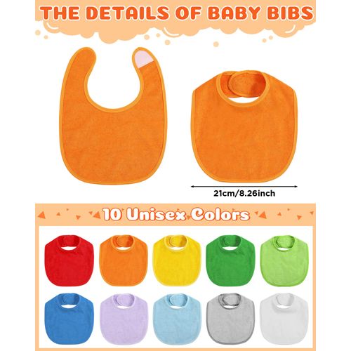 JaGely 30 Pack Baby Drool Bibs for Boys Girls Multicolor Solid Terry Cotton Unisex Waterproof Feeder with Fiber Filling Adjustable Newborn Teething and Drooling(30 Pcs)