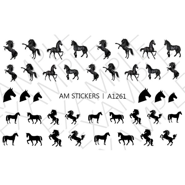 Black Horses Water Nail Art Transfers Stickers Decals - Set of 40 - A1261