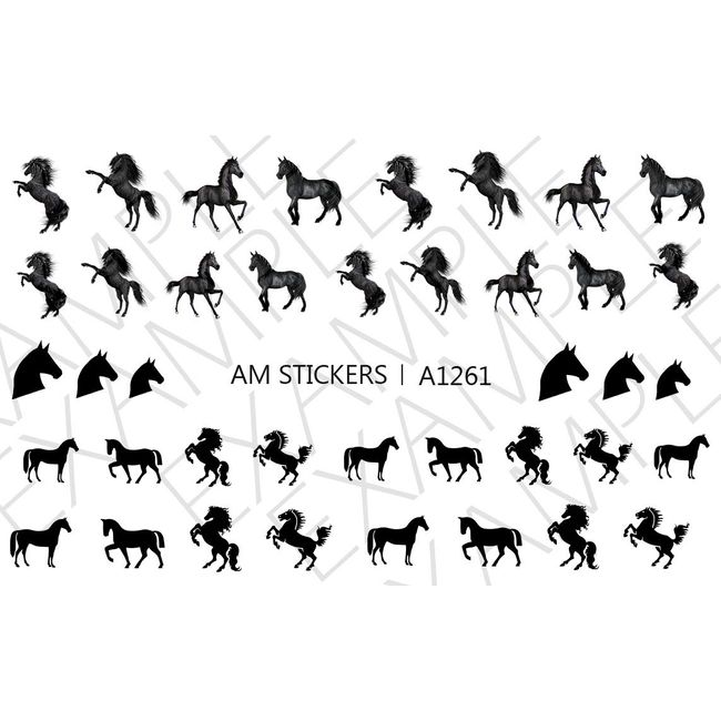 Black Horses Water Nail Art Transfers Stickers Decals - Set of 40 - A1261