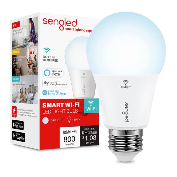 Sengled Smart Light Bulb, WiFi Light Bulbs No Hub Required, Smart Bulbs that Work with Alexa, Google Home, Smart LED Light A19 Daylight (5000K), Soft White, 800LM 60W Equivalent, 1 Pack