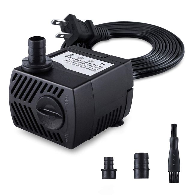 CWKJ Fountain Pump, 80GPH(4W 300L/H) Submersible Water Pump, Durable Outdoor Fountain Water Pump with 7.2ft（2.2m） Power Cord, 3 Nozzles for Aquarium, Pond, Fish Tank, Water Pump Hydroponics, Fountain