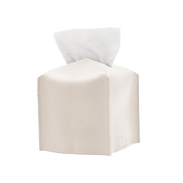 Tissue Box Cover, Square PU Leather Tissue Box Holder for Dresser Bathroom Office Desk Car - Keep Your Tissues Handy and Organized (Off white)