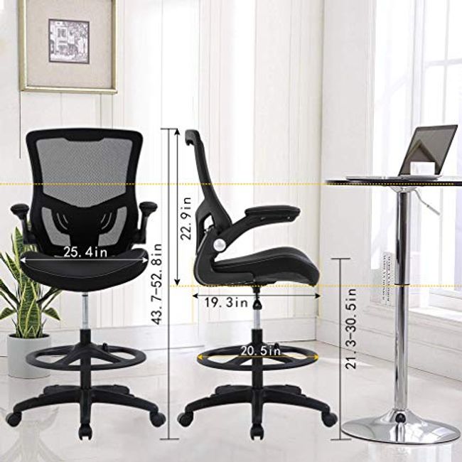 Mesh Drafting Chair Tall Office Chair for Standing Desk Ergonomic Back  Support Desk Chair Adjustable Height Task Chair with Foot Ring and  Adjustable