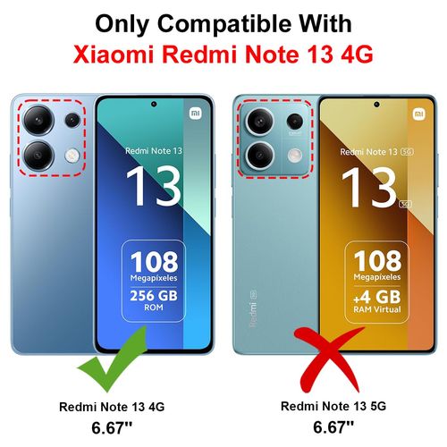 Reshias Mobile Phone Case for Xiaomi Redmi Note 13 4G (Not for Redmi Note 13 5G) Case with 1 Piece Tempered Glass Screen Protector Screen Protector Stand Function and Card Slot Protective Case (Blue)