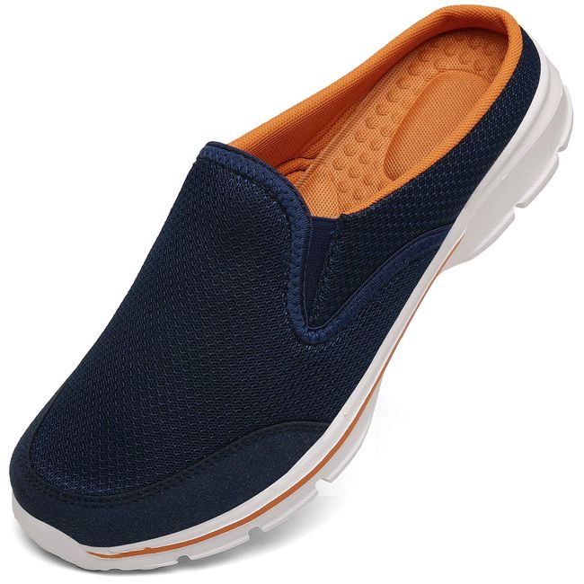 INMINPIN Unisex Hausschuhe Leichte Atmungsaktive Pantoffeln Slip On Walking Freizeit Schuhe für Damen Herren, Blau Orange, 43 EU