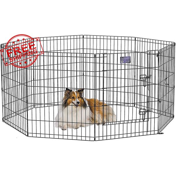 Midwest Homes for Pets Foldable Metal Dog Exercise Pen / Pet Playpen. Black W/ D