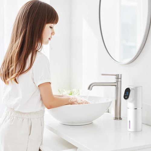 Hand Soap Dispenser,Touchless Soap Dispenser Bathroom Kitchen,Automatic,Hands-Free,Rechargeable,5-Level Adjustable,LED Screen Display,320ML 10.8OZ(Gel-White)