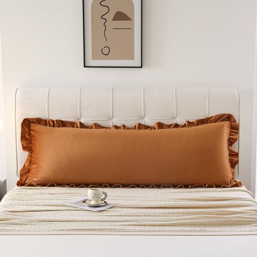 MOVE OVER Gold Caramel Body Pillow Cover Velvet Body Pillow Cover Boho Chic 20x54 Pillow Case Covers Velvet Ruffle Long Pillowcases for Bedroom Decor