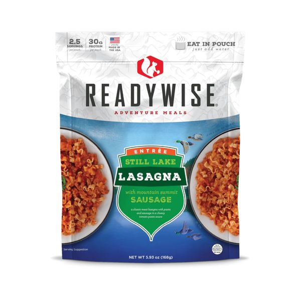 READYWISE - Adventure Meal, Cheesy Lasagna, 2 Servings, Pack of 1, Emergency Preparedness, Freeze Dried Food, MRE, Snack Pack or Emergency Food, Backpacking, Camping, Hiking, and, Survival Food