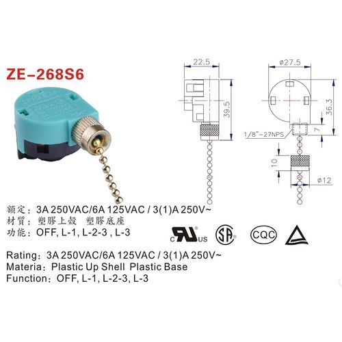 Zing Ear Silver Ceiling Fan Switch 3 Speed 4 Wire Pull Chain Zipper Switch Control ZE-268S6 Replace 3 Speed Control Switch Ceiling Fans, Lamps, Wall Lamps, Cabinet Lights (2)
