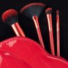 MODA Full Size MWAH! Full Face 5pc Makeup Brush Set with Pouch, Includes - Buffer, Highlighter, Angle Shader, and Precision Lip Brushes, Red
