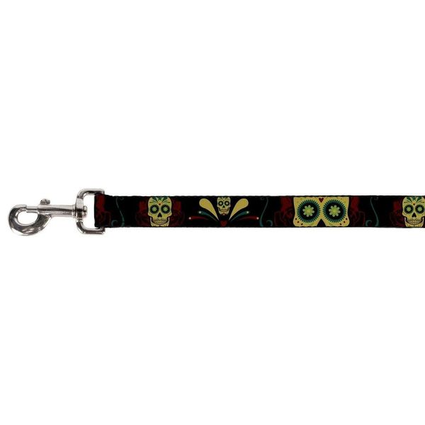 Buckle-Down Pet Leash - Sugar Skulls Black/Olive/Burgundy - 4 Feet Long - 1" Wide