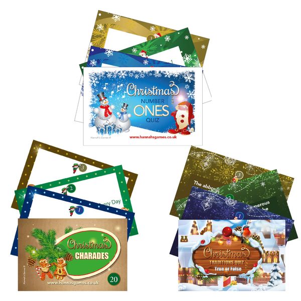 Family Christmas Games **SAVER PACK** Xmas Traditions Card Game Trivia + Christmas Charades + Christmas Music Quiz - Credit Card Sized Pocket Games - Traditional Festive Table Fun for Families Kids