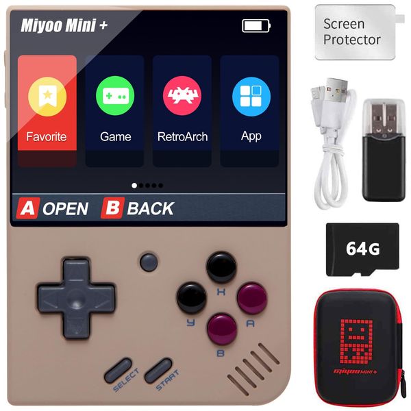 Miyoo Mini Plus Handheld Game Console with Hard Case, 3.5 Inch IPS Screen Retro Video Game Console, Built-in 64G TF Card 10000+ Games & 3000mAh Battery, Support WiFi