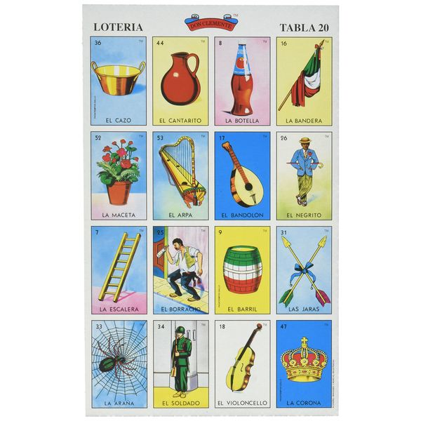 Don Clemente Autentica Loteria Mexican Bingo Set 20 Tablets Colorful and Educational