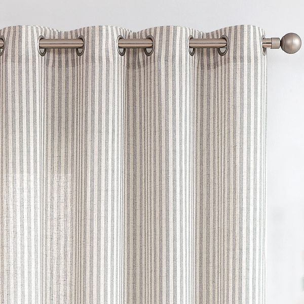 COLLACT Gray Striped Linen Curtains 84 Inch Length for Living Room/Bedroom Farmhouse Pinstripe Pattern Curtains Light Filtering Drapes Grommet Window Treatments, W50 x L84, 2 Panels Grey on Beige