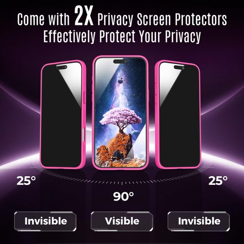 Symcele Designed for iPhone 16 Plus Case, Compatible with MagSafe, with Privacy Screen Protectors X2, [Camera Protection] [15FT Military Drop Protection] Shockproof Phone Case, 6.7", Hot Pink