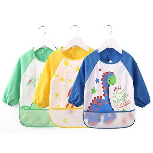 Vicloon Sleeve Bibs,Set of 3 Waterproof Long Sleeve Baby Bib for Kids Feeding Arts Craft Painting Apron Front Pocket Children 24months