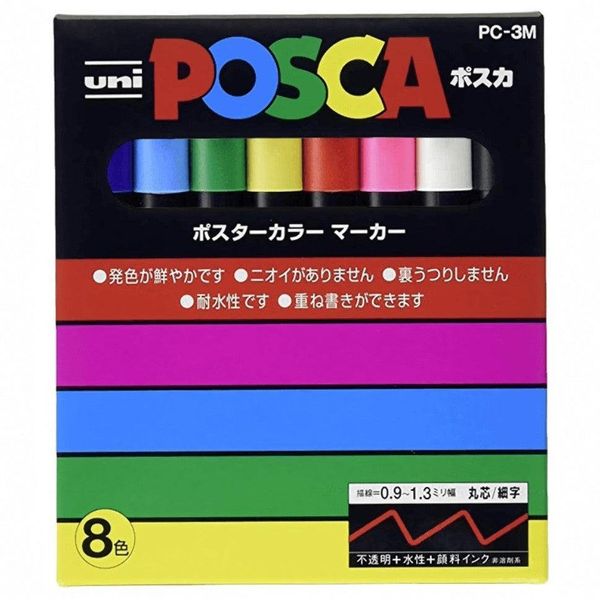 Mitsubishi Uni Posca Paint Marker Set 8 Colors PC-3M 8C