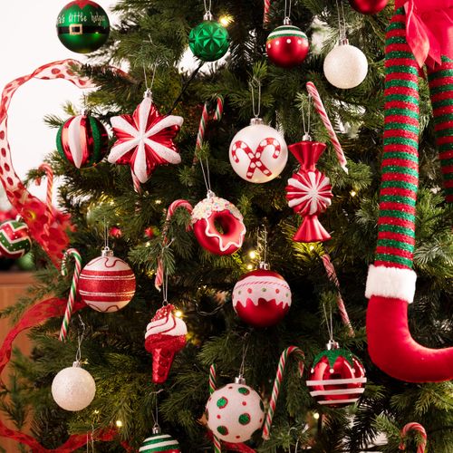 Valery Madelyn Christmas Valentines Ball Ornaments, 60ct Candy Cane Red and White Shatterproof Christmas Tree Decorations Set, Variety Hanging Ornaments for Xmas Trees Bulk Holiday Party Decor
