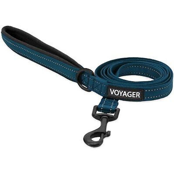 Voyager Reflective Dog Leash with Neoprene Handle, 5ft Long, 3/4" x 5ft, Blue