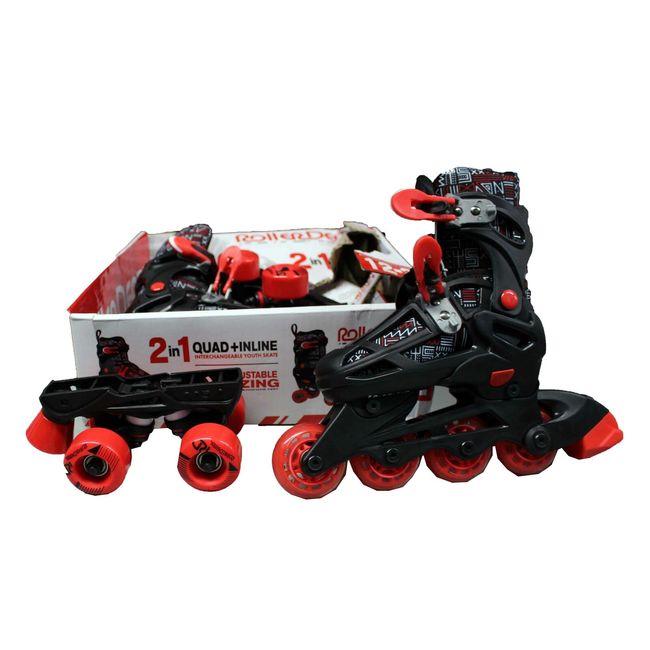 Roller Derby Adjustable Inline-Quad Combo Skates Black/Red (See Description)
