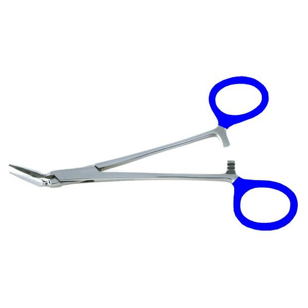 Blue Needle Nose Pliers Angled Beak Grasping Forceps Color Coated Handle