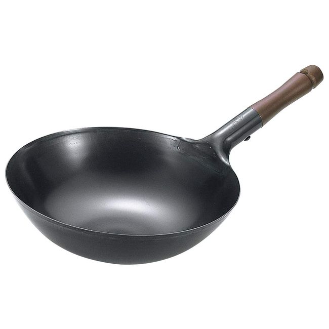 Summit Industry Iron Pan Stream, Made in Japan, Professional Series Beijing Pot with Wooden Handle, 11.8 inches (30 cm)