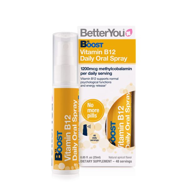 BetterYou Boost B12 Daily Oral Spray - Convenient Alternative for Tablets - Aid Normal Physiological Functions - Help Increase Energy Levels - 48 Daily Doses - Natural Apricot Flavor - 0.84 oz