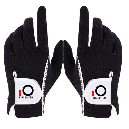 FINGER TEN Golf Gloves Men Left Hand Right Rain Grip Weathersof Value Pair, Mens Golf Glove Wear Resistant Non Slip Flexible Durable (Black, M/L)