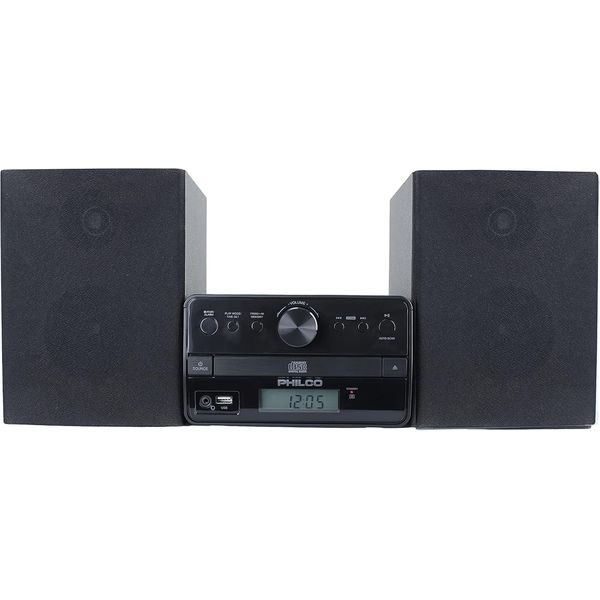 Philco Stereo Shelf System Tray Loading CD Player with Digital FM Radio, BT, 50W