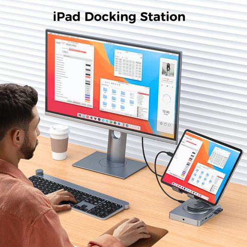Versatile USB C Docking Station for iPad (USB-C), 11-in-1 with SD TF 4.0 Reader, 4K@60Hz HDMI, RJ45, Audio, USB A, USB C, Rotatable, Also for Tablet, Steam Deck, ROG Ally, Legion Go, with 65W Adapter