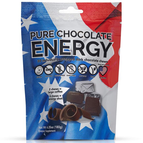 Pure Chocolate Energy Chews - with Caffeine - Dark Chocolate (30 Count)