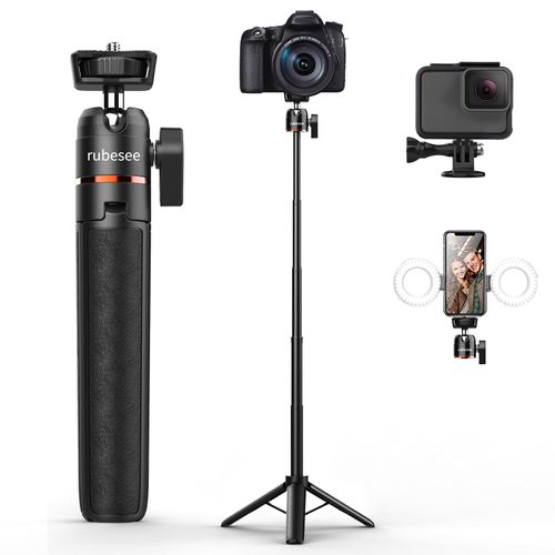 Mini Tripod for Gopro Camera, rubesee 24.61"/62.5cm Extendable Mini Tripod with 5 Levels Adjustment 360° Ball Head 1/4" Screw, Portable vlog Handle Grip Desktop Tripod for GoPro DJI OSMO Action Camera