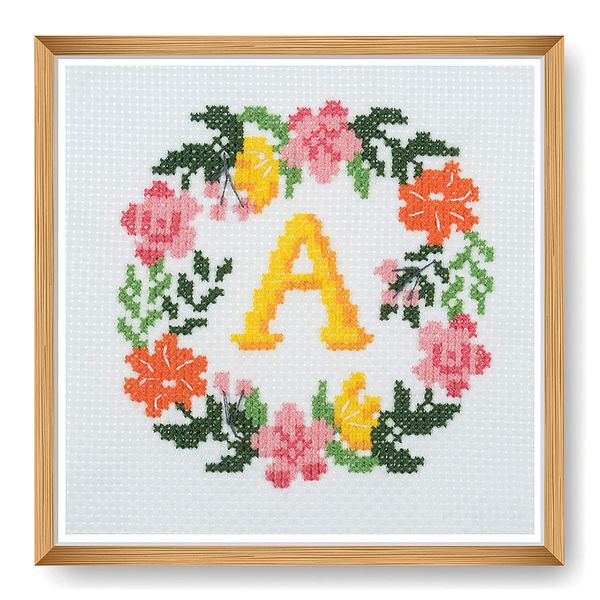 Trimits Mini Counted Cross Stitch Kits, 13 x 13cm (5 x 5in), Floral Monogram Wreath