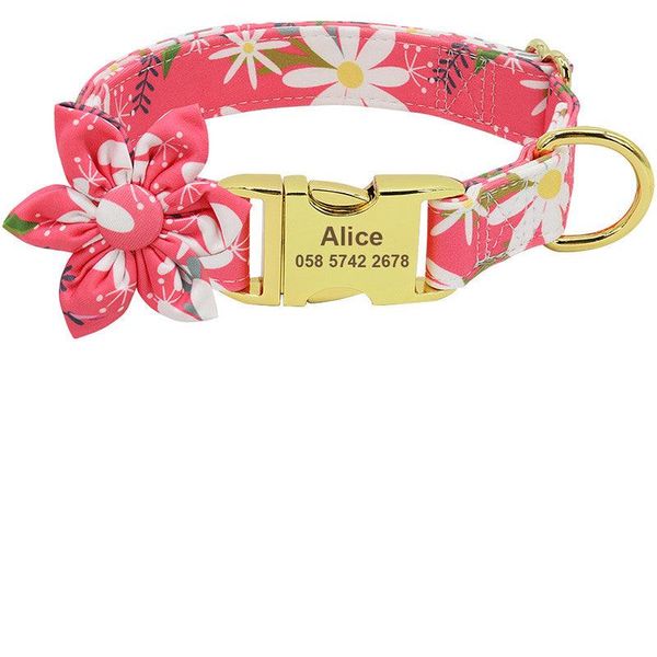 Customizable Floral Print Pet Collar With Engraved Id Tag - Personalized Dog And Cat Accessories - B / S