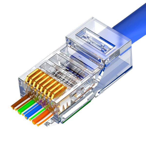 PETECHTOOL RJ45 Cat6 Cat5 Connector Ends Gold Plated 8P8C Ethernet Pass Through Plug(100Pack)