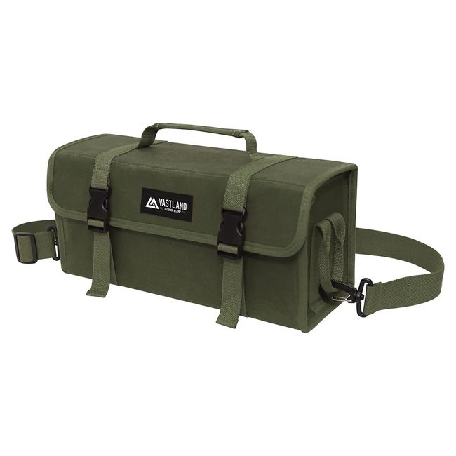 Vastland Peg Case, Camping Tool Box, Olive Wax Drawn Canvas Fabric, Waterproof, Water Repellent, Built-In Reinforced Plate, Shoulder Strap Included