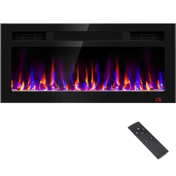 Intertek Electric Fireplace Insert 36” Wide Black Model IF-36FSB Crystal Rocks