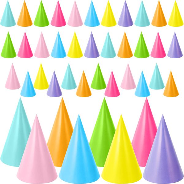 Rcanedny 40 Pcs Colorful Party Hats Bright Birthday Paper Cone Hat for Birthday Christmas New Year Party Supplies Graduation Celebration, 8 Colors