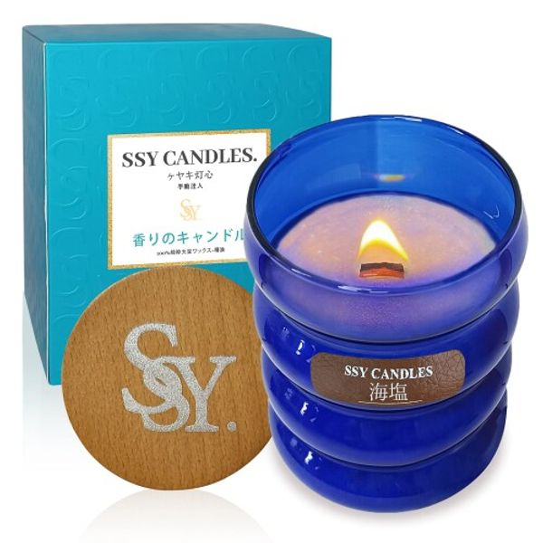 Aromatherapy Candles Sea Salt Scent Large Jar Candle Botanical Soy Wax Wooden Wick Campfire Candle Styling Glass Jar Christmas Candle Gift Home (#1 Sea Salt)