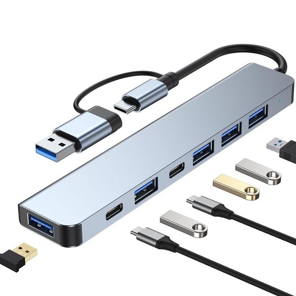 USB C Hub, Aluminum 7 in 1 USB Extender, USB Splitter with 1 x USB 3.0, 4 x USB 2.0 and 2 x USB C Ports for MacBook Pro Air and Other PC/Laptop/Tablet Devices