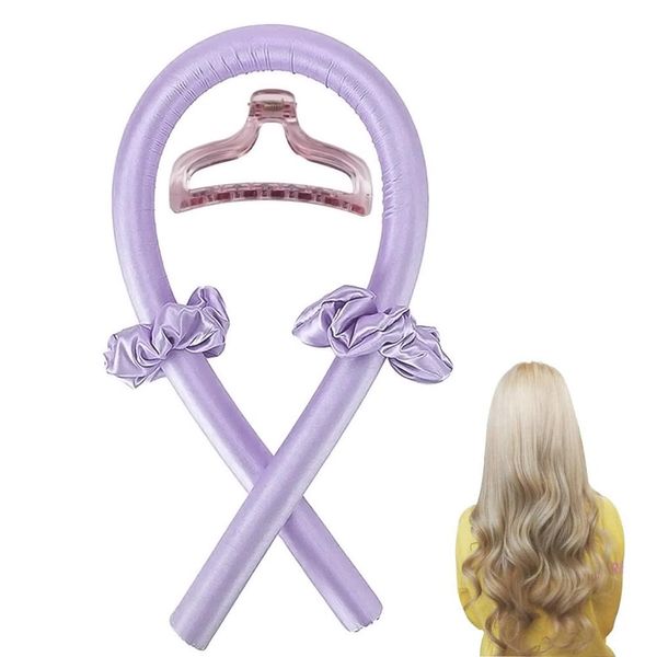 Locken Ohne Hitze,Lila Lockenwickler über Nacht Heatless Curls Band Rutschfester Hitzefreier Lockenstab mit Haarnadel Wave Formers Haarlocken über Nacht,DIY-Frisurenset für Langes Mittleres Haar