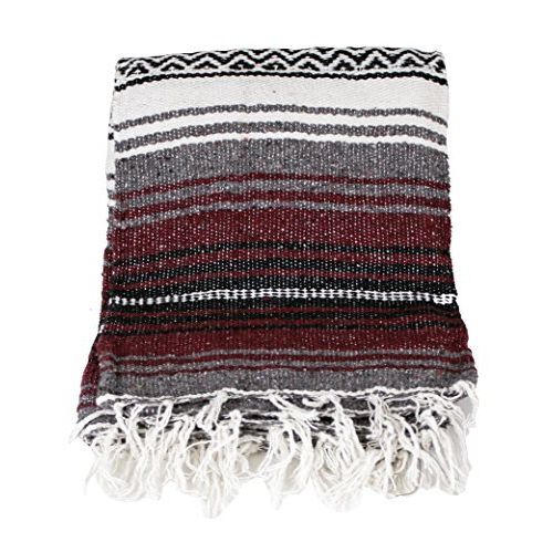 MEXIMART's® Authentic Mexican Falsa Blanket Hand Woven (Burgundy)